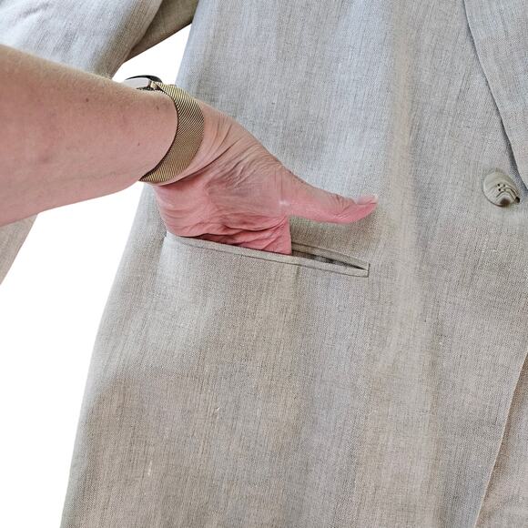 Character Suburbanwear Womens Vintage Tan Linen Blazer Jacket Sz 16 Quiet Luxury - Picture 3 of 15